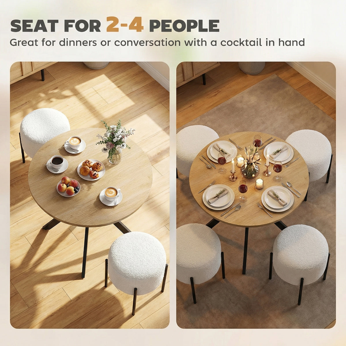 HOMCOM 80cm Industrial Round Dining Table - White Oak