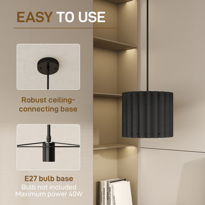 HOMCOM Linen Pendant Light, Bedside Ceiling Lamps with E27 Bulb, Modern Hanging Lights for Living Room, Bedroom, Kitchen, Hallway, Black