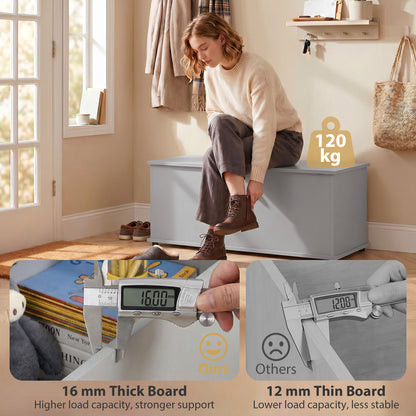 HOMCOM Storage Chest, Large 114L Blanket Box, Shoe Bench with Safety Hinged Lid, Storage Trunk, Bed End Bench for Bedroom, Hallway, Living room, Playroom, 100 x 40 x 40cm, Grey