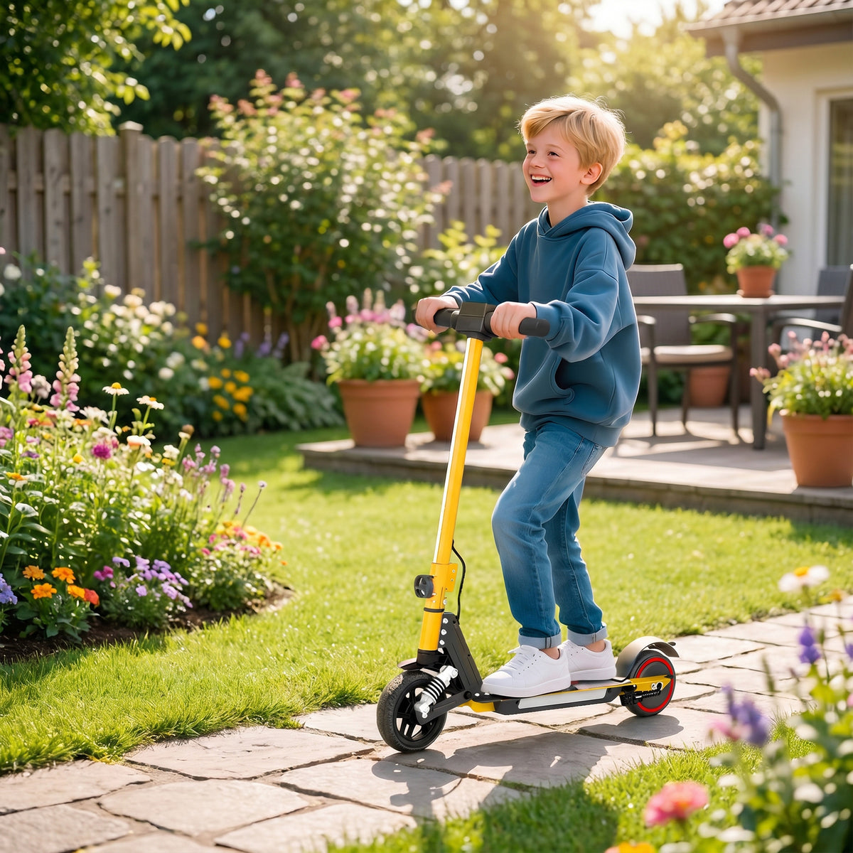 SPORTNOW Folding Electric Scooter for Kids, with Dual Brakes, Front Suspension, LED Colourful Lights, Gold Tone