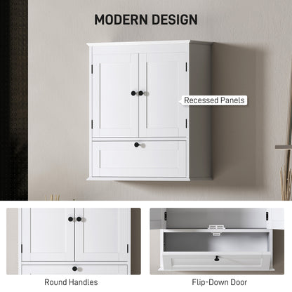 HOMCOM Bathroom Wall Cabinet with Adjustable Shelf and Recessed Doors, White