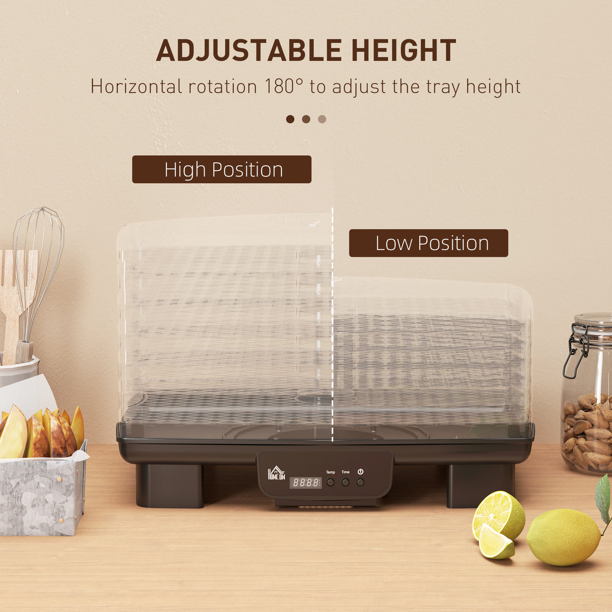 HOMCOM 40-70℃ Six-Tray Food Dehydrator - Black
