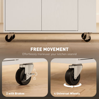HOMCOM Rolling Kitchen Island with 3-Tier Spice Rack, Kitchen Storage Cart with Drawer and Towel Rack, White