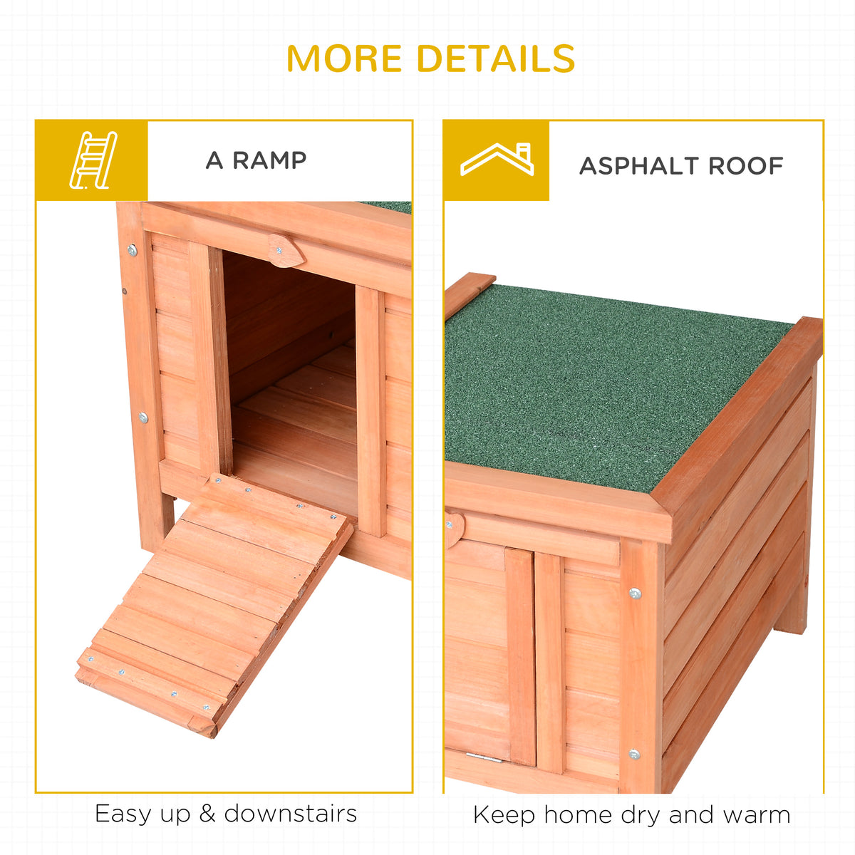 PawHut Wooden Rabbit Hutch Outdoor, Guinea Pig Hutch, Rabbit Hideaway, Cat House, Bunny Cage Small Animal House with Openable Roof, 51 x 42 x 43 cm, Natural