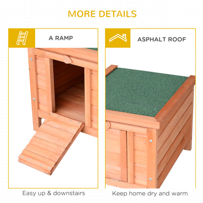 PawHut Wooden Rabbit Hutch Outdoor, Guinea Pig Hutch, Rabbit Hideaway, Cat House, Bunny Cage Small Animal House with Openable Roof, 51 x 42 x 43 cm, Natural
