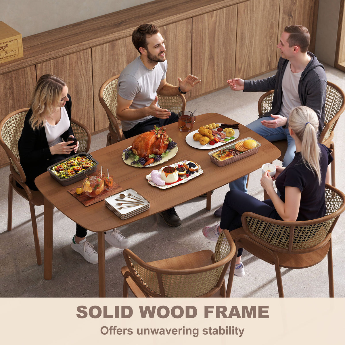 HOMCOM Pine Wood Rectangular Dining Table - Light Brown