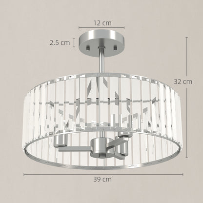 HOMCOM Crystal Ceiling Light Fixture, 39 cm Semi Flush Mount Modern Crystal Chandelier Ceiling Light for Living Room, Bedroom, Hallway, Dining Room, E14 Base 3-Lights, Bulbs Not Included, Silver Tone