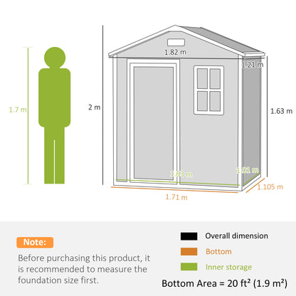 Outsunny 6 x 4ft Plastic Shed with Floor, Wood Effect Resin Garden Shed with Window, Lockable Door, Lock and Keys, Vents, All Weather Resistant for Outdoor, Patio, Lawn, Grey