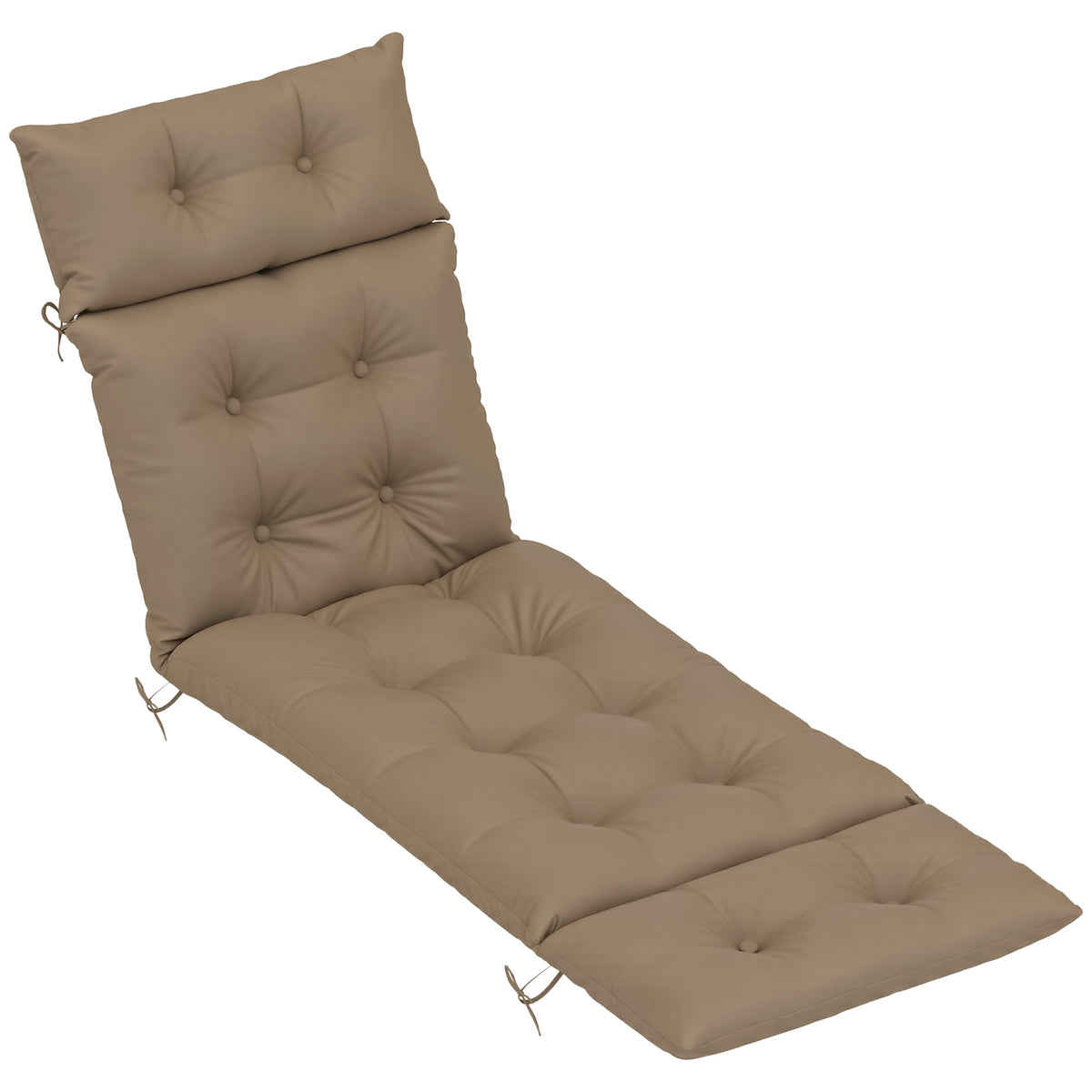 Outsunny Sun Lounger Cushion Only, 190 x 56 x 10 cm Garden Lounge Chair Cushion, UPF20+ 220gsm Fabric, Thick Sunbed Replacement Pad with 6 Ties, Khaki