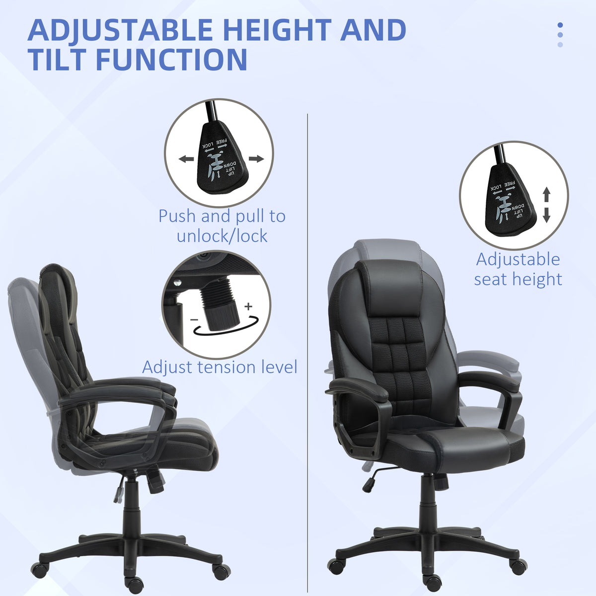 HOMCOM Faux Leather Office Chair with Tilt and PU Castors - Black