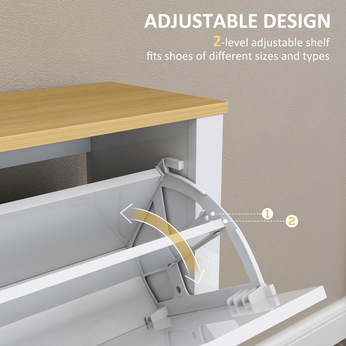 HOMCOM Slim Shoe Cabinet, Narrow Shoe Cupboard with 4 Flip Drawers, Adjustable Shelves for 16 Pairs of Shoes, White