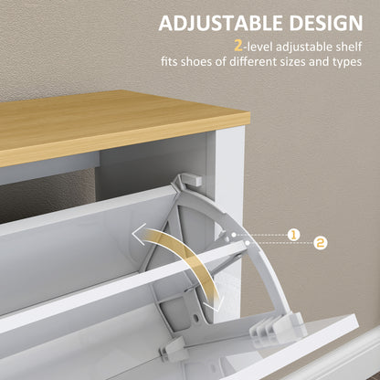 HOMCOM Slim Shoe Cabinet, Narrow Shoe Cupboard with 4 Flip Drawers, Adjustable Shelves for 16 Pairs of Shoes, White