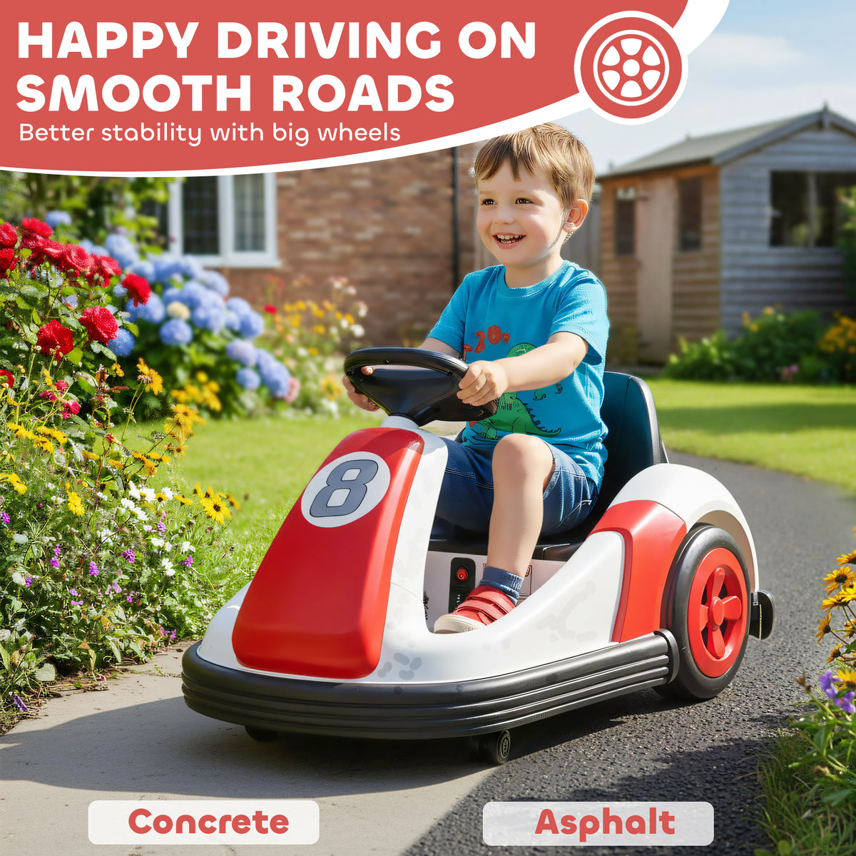 AIYAPLAY Kids Bumper Car with 360-Degree Rotation, 6V Electric Ride On Car with Music and Horn for 3-8 Years Old, Red