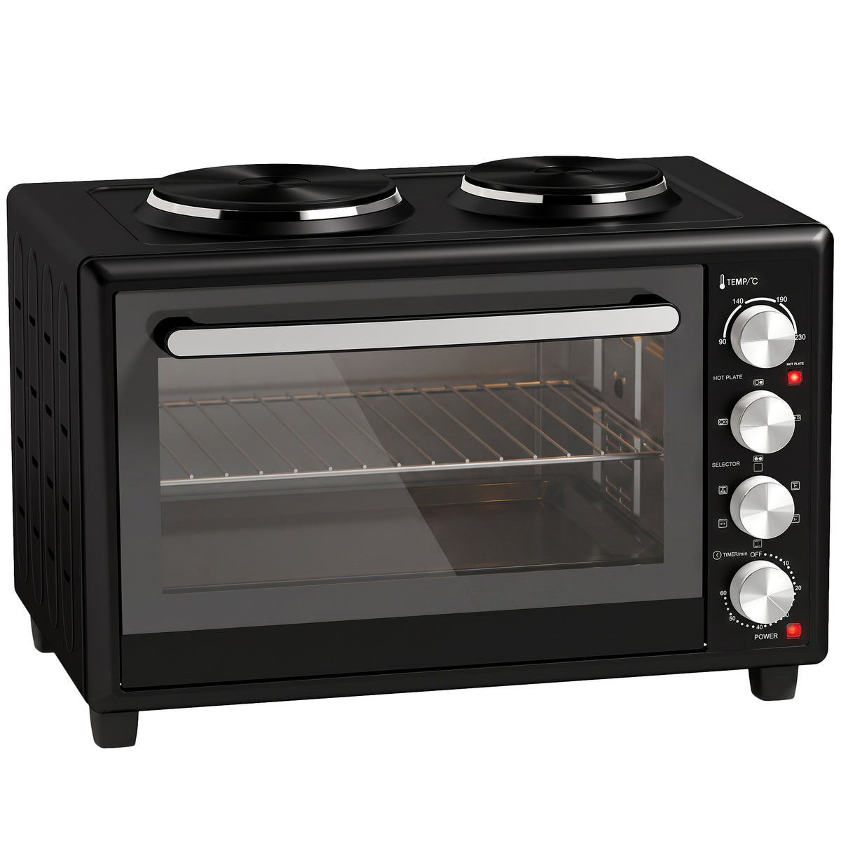 HOMCOM 46L Mini Oven with Dual Hot Plates, Electric Countertop Cooker with Convection, 90–230°C Adjustable Temperature