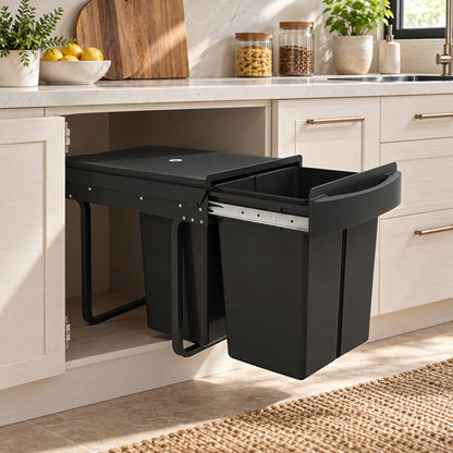 HOMCOM Pull Out Bin, Kitchen Under Sink Bin with 2 Removable Compartments, Smooth Glide, Black