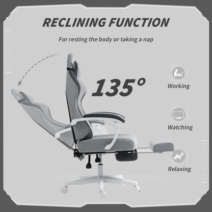 HOMCOM Gaming Chair, Gamer Computer Chair with Footrest, High Back, Lumbar Support, Adjustable Height, Swivel Wheels for Home Office, Grey
