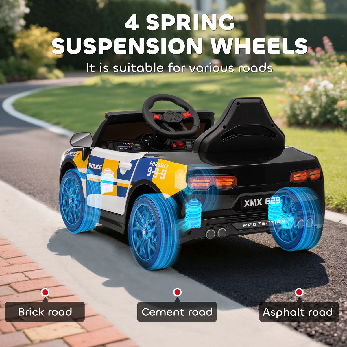 AIYAPLAY Kids Electric Ride on Police Car with Remote Control, Music, Horn, Siren Flashing Lights for 3-5 Years Old, Multicolour