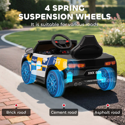 AIYAPLAY Kids Electric Ride on Police Car with Remote Control, Music, Horn, Siren Flashing Lights for 3-5 Years Old, Multicolour