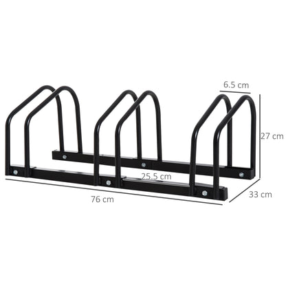 HOMCOM Bike Stand Parking Rack Floor or Wall Mount Bicycle Cycle Storage Locking Stand 76W x 33D x 27H (3 Racks, Black)