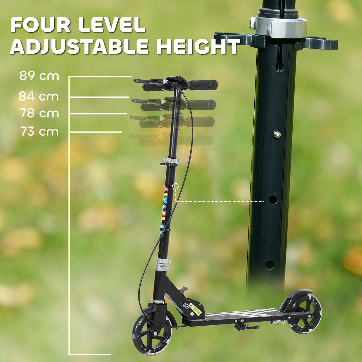 AIYAPLAY Scooter for Kids Aged 3-8 Years, with Adjustable Handle, Two Light Up Wheels, Handbrake, Rear Brake, Black