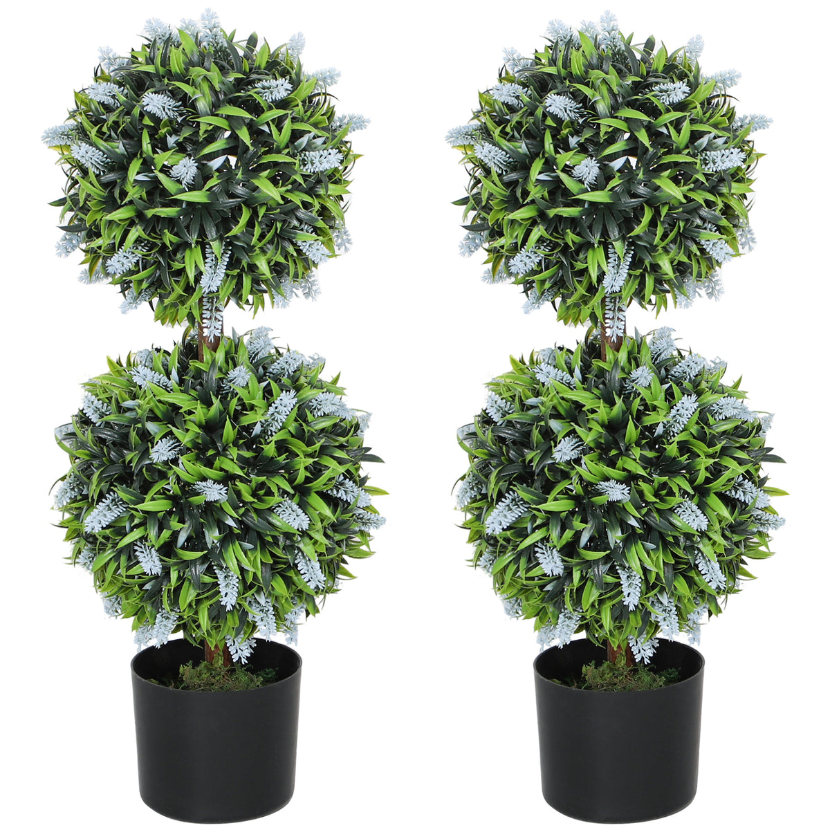 HOMCOM Set of 2 Artificial Plants, Lavender Flowers Ball Trees with Pot, for Home Indoor Outdoor Decor, 70cm