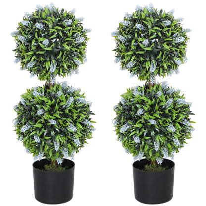 HOMCOM Set of 2 Artificial Plants, Lavender Flowers Ball Trees with Pot, for Home Indoor Outdoor Decor, 70cm