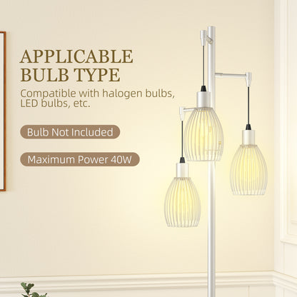HOMCOM 3-Light Floor Lamp, 170cm Industrial Dimmable Standing Lamp with Steel Wire Cage Lampshades for Living Room, Bedroom, Dining Room, Study, Bulb Not Included, Silver Tone