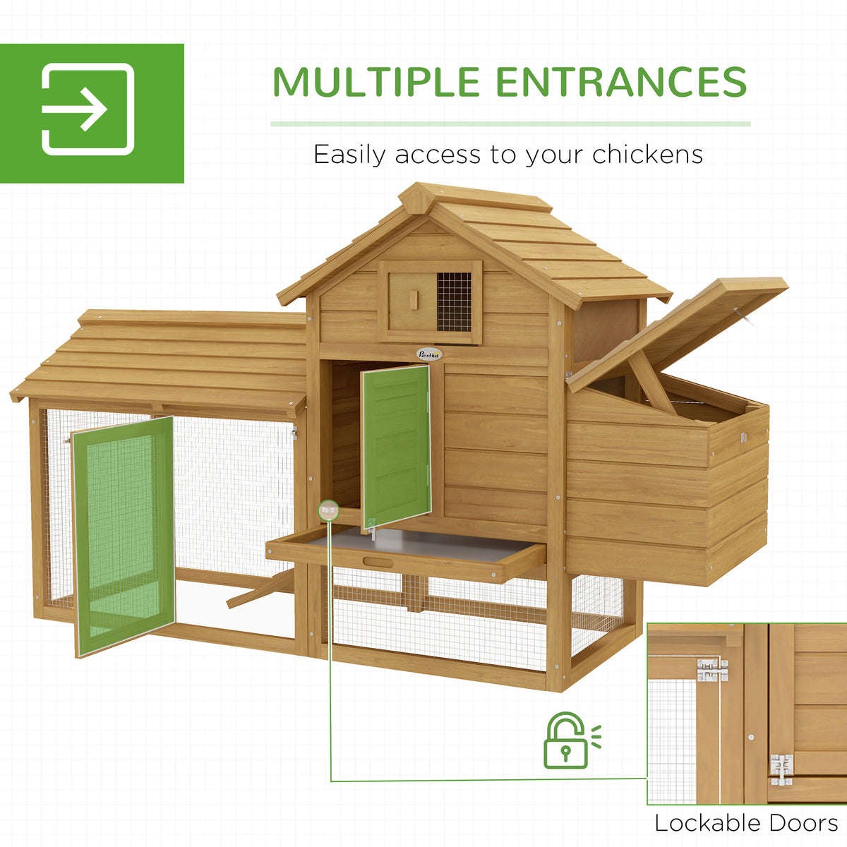 PawHut Small Chicken Coop with Nesting Box & Run, Hen House Poultry Coops Cages for 1-2 Chickens Wood 150.5 x 54 x 87cm