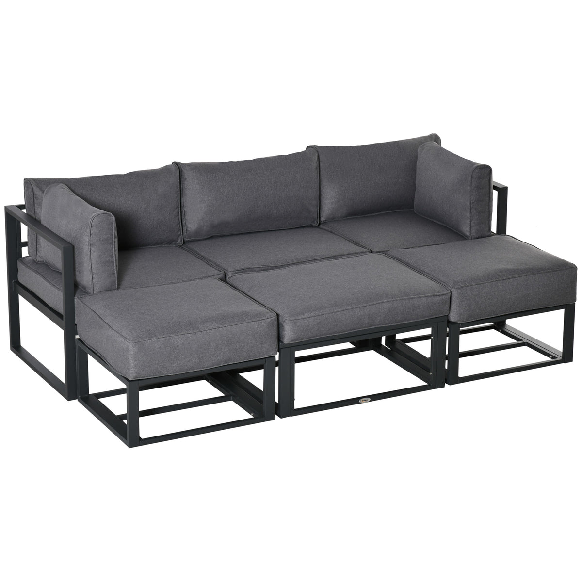 Outsunny 6 Piece Outdoor Couch, Sectional Sofa Set with Aluminum Patio Conversation Furniture, Grey