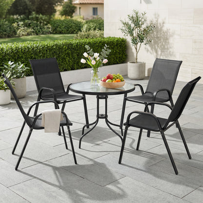 Outsunny Five-Piece Steel Patio Set, with Glass-Top Table - Black