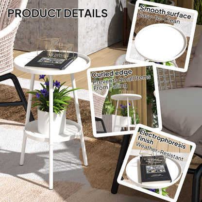 Outsunny Two-Tier Metal Garden Table - White