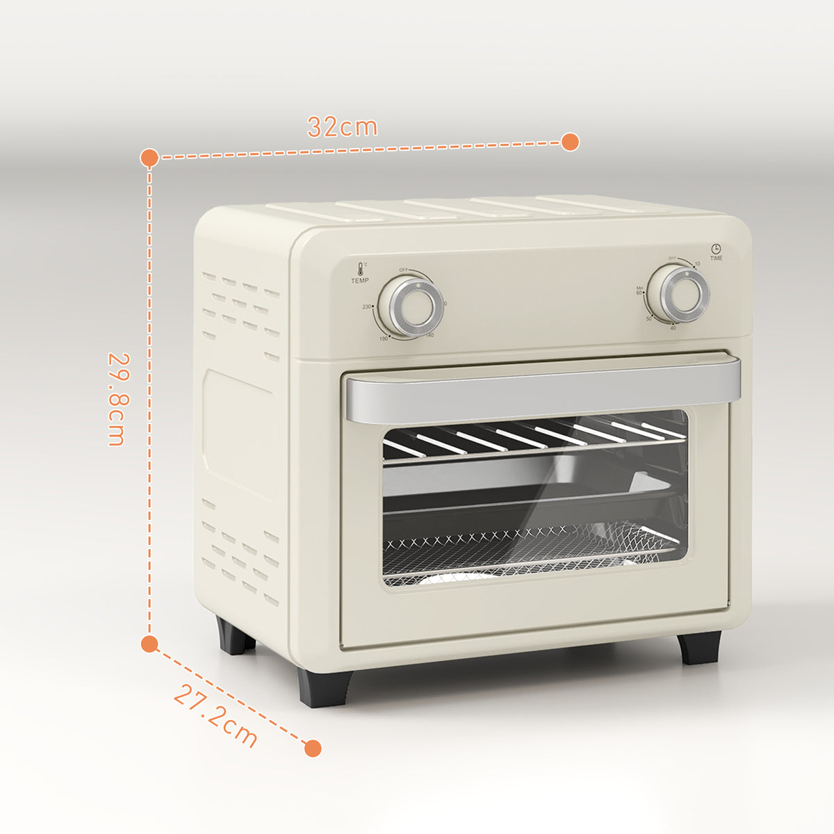HOMCOM 10L Air Fryer Oven, Mini Oven, Oil Free Cooking, Grill, Roast, Bake, with Adjustable Temperature, Timer, Dishwasher Safe, 1000W, Cream White