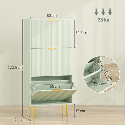 HOMCOM Elegant Three-Drawer Shoe Cabinet - Light Green