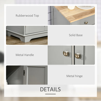 HOMCOM Sideboard with Rubberwood Top and Independent Storage Shelves for Dining Room, Kitchen - Grey