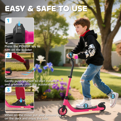 HOMCOM Electric Scooter for Kids 6+, Foldable E Scooter, Up to 8 KM/H, Maximum Range 6 KM, Adjustable Height, Pink