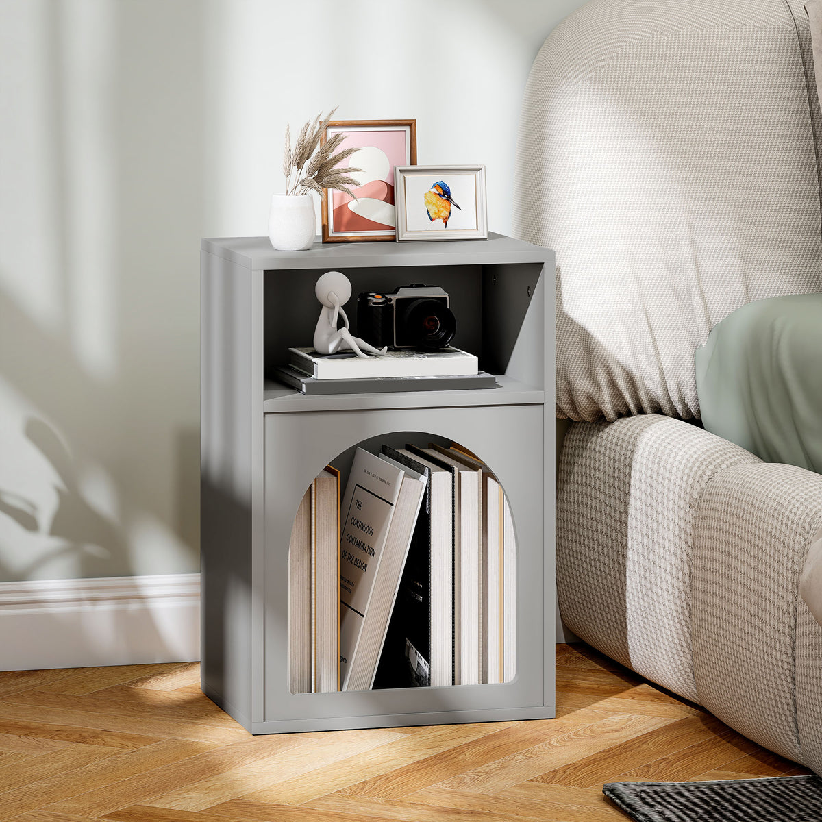 HOMCOM Bedside Table with 2 Open Compartments - Grey