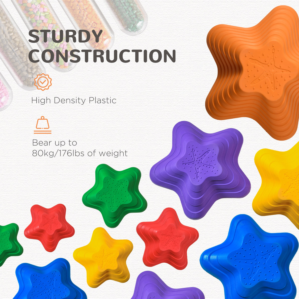 Outsunny 11-Piece Stepping Stones Kids, Starfish Style Non-slip Obstacle Course, Stackable Balance Blocks Garden Toys, Encourage Toddler Sensory Toys Indoor Outdoor - Multicoloured