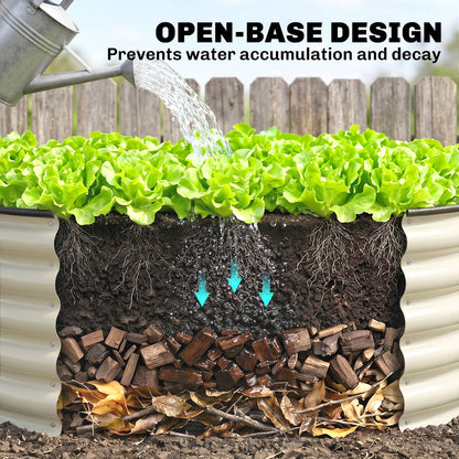 Outsunny Galvanised Raised Garden Bed with Safety Edging, Outdoor Raised Planter Box with Gloves, 120 x 120 x 43cm, Cream White