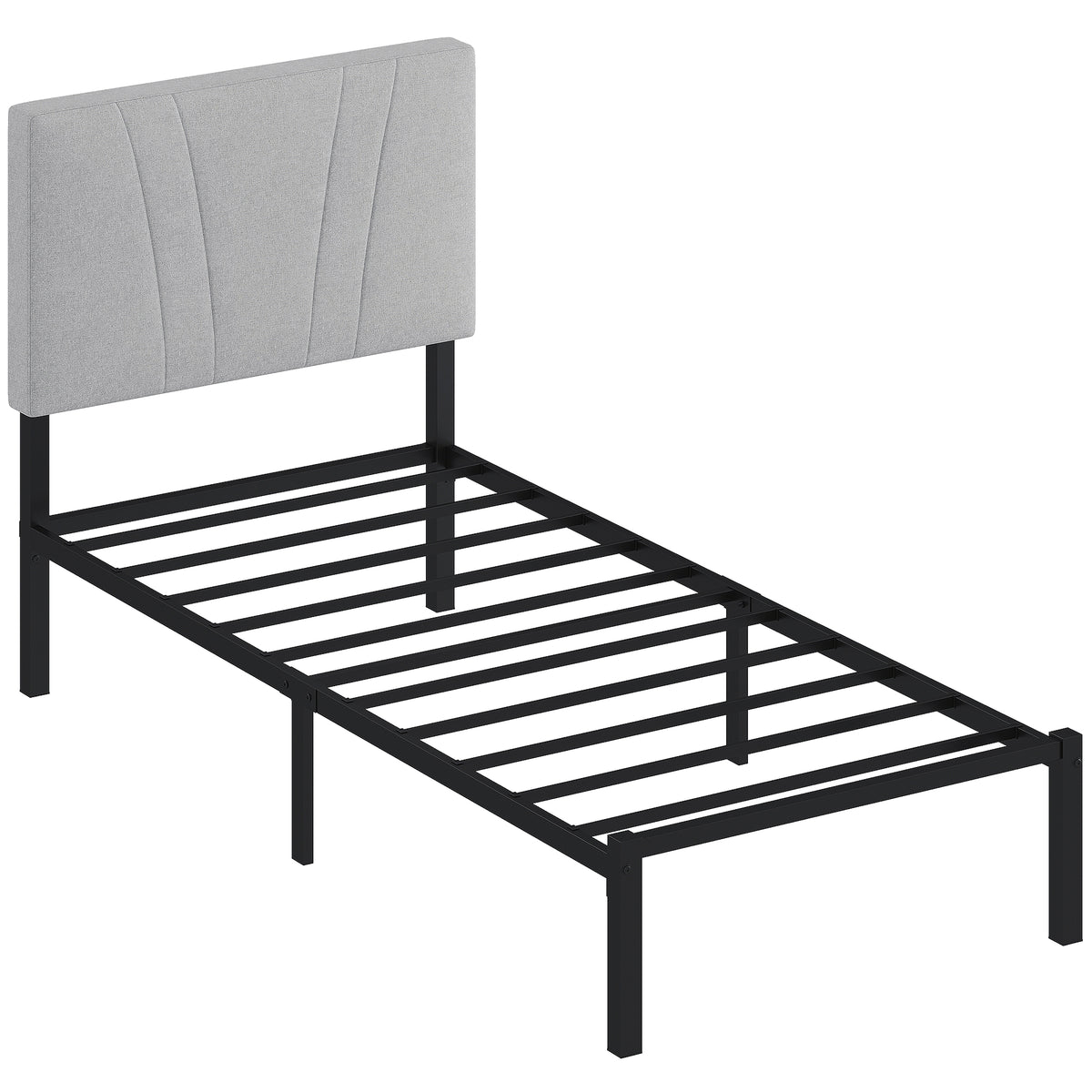 HOMCOM 3FT Single Bed Frame with Upholstered Headboard and Underbed Storage, Black and Light Grey