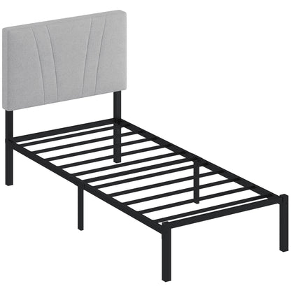 HOMCOM 3FT Single Bed Frame with Upholstered Headboard and Underbed Storage, Black and Light Grey