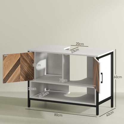 HOMCOM Under Sink Bathroom Cabinet, Rustic Under Sink Cabinet for Basin with or without Pedestal, Cream White and Walnut
