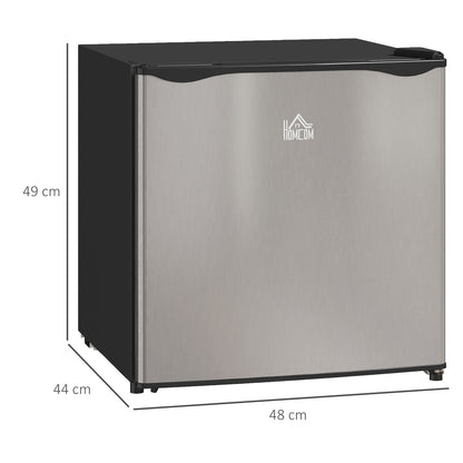 HOMCOM 46 Litre Table Top Mini Fridge, Small Fridge with Ice Box, Reversible Door, Adjustable Temperature and Legs for Bedrooms, Home Office, Silver Tone