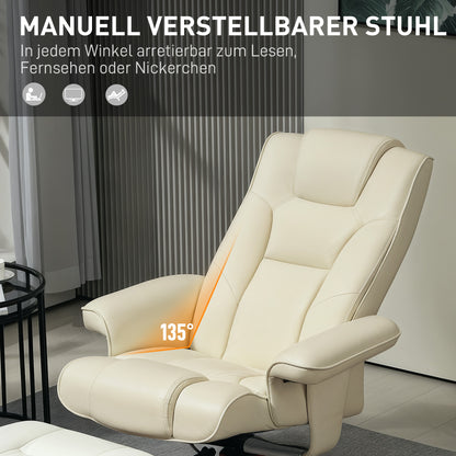 HOMCOM Faux Leather Manual Recliner and Footstool Set - Cream White