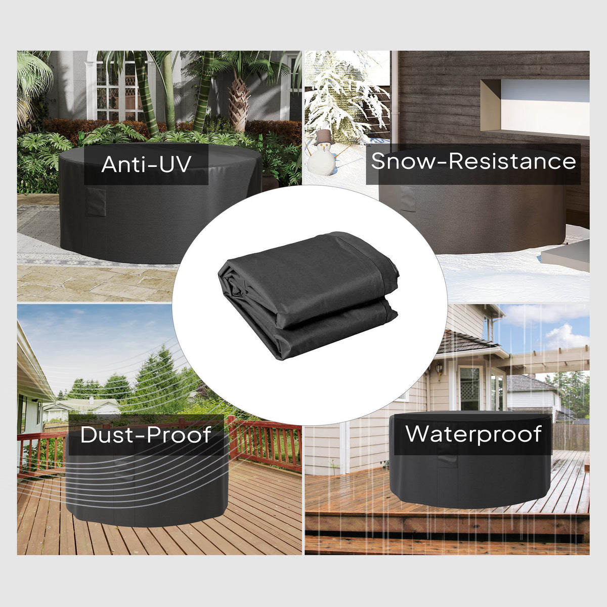 Outsunny Garden Patio Large Furniture Set Round Cover 600D Oxford Waterproof, Ф193 x 80H cm, Black