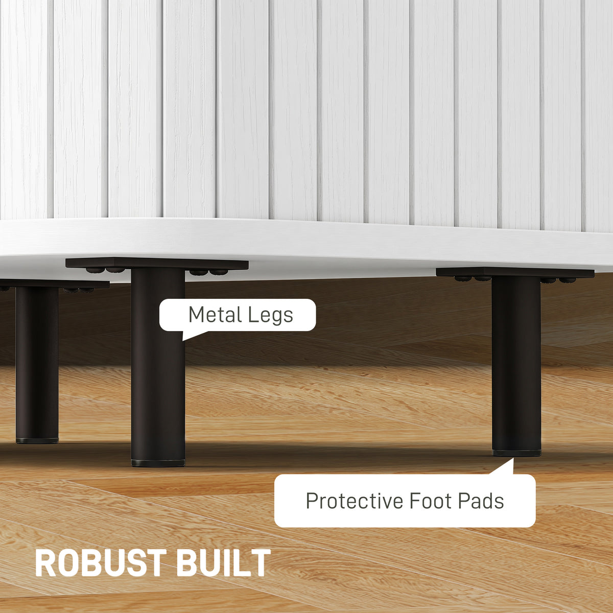 HOMCOM Nightstand with Sliding Doors and Metal Legs White Wood Effect