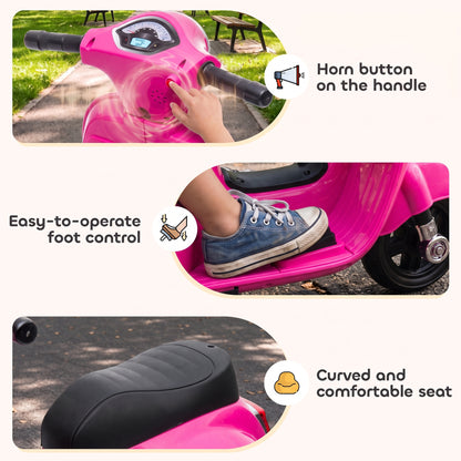 HOMCOM Vespa Licensed 6V Kids Electric Motorbike Ride On Motorcycle  Battery Powered for 18-36 Months with Horn, Pink