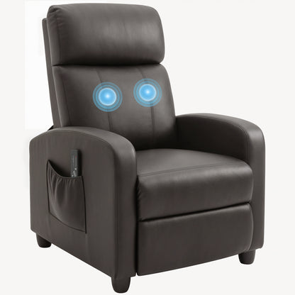 HOMCOM Recliner Armchair, Massage Faux Leather Push Back Reclining Chair with Adjustable Leg Rest, Side Pocket, for Home Living Room Theatre, Brown