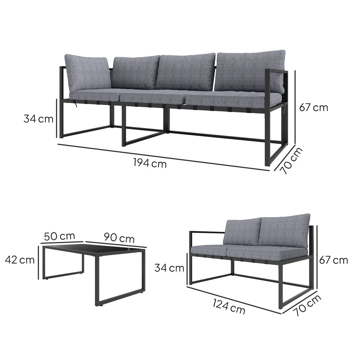 Outsunny Three-Piece L Shaped Garden Furniture Set with Cushions - Grey