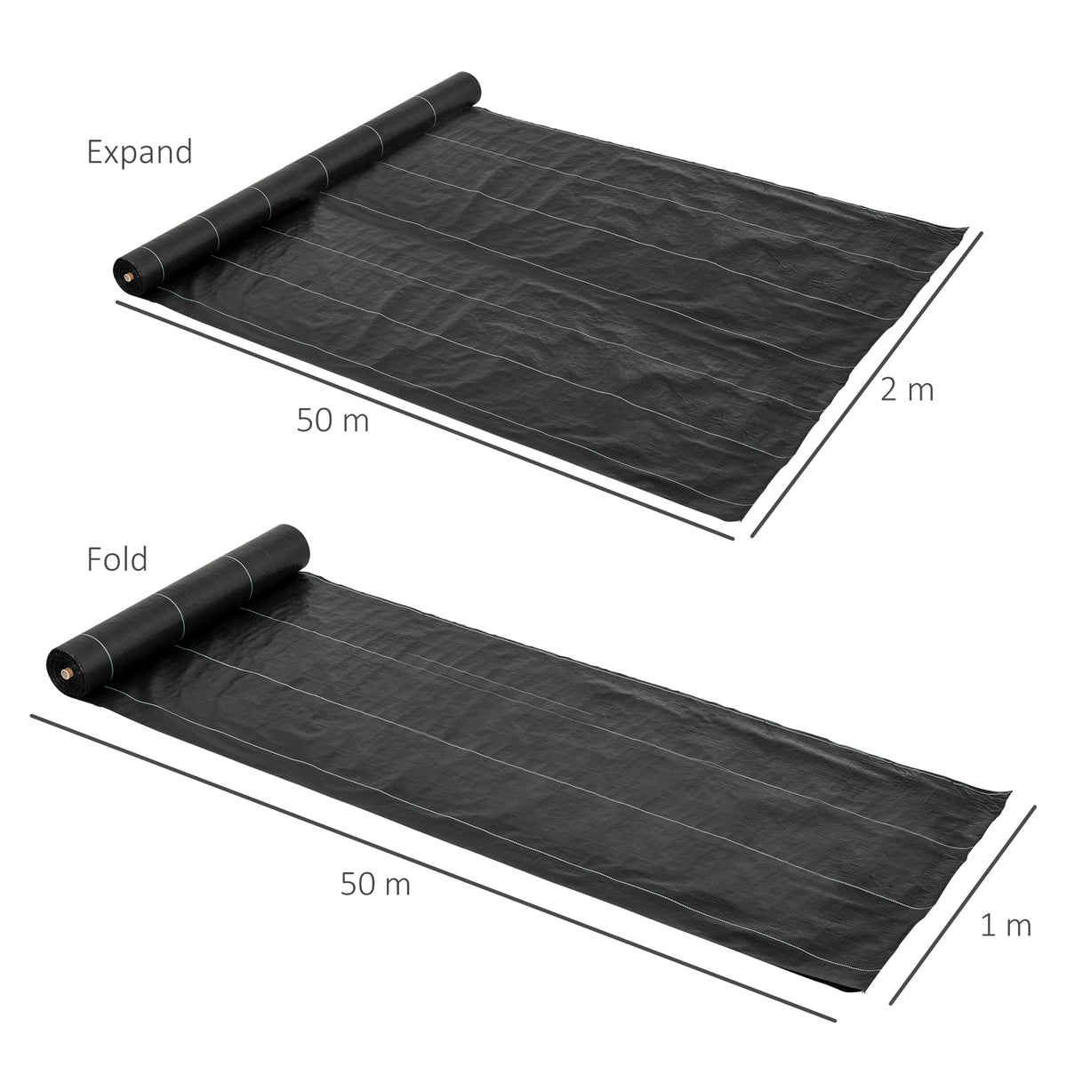 Outsunny 2m x 50m Weed Control Membrane, Heavy Duty Weed Control Barrier Fabric, 100gsm Ground Cover for Patios, Garden