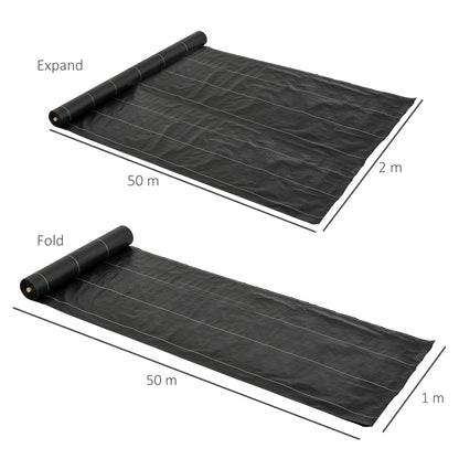 Outsunny 2m x 50m Weed Control Membrane, Heavy Duty Weed Control Barrier Fabric, 100gsm Ground Cover for Patios, Garden